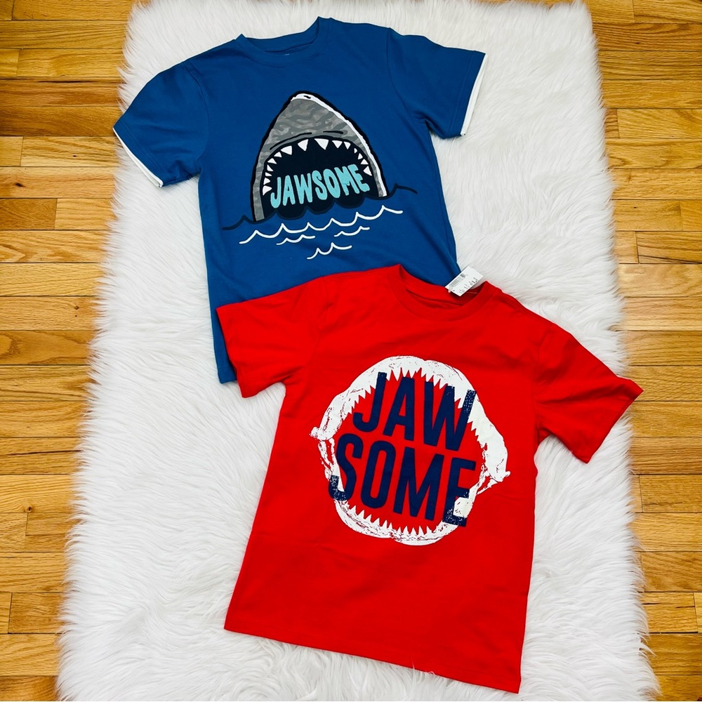 Set of Two Boys Jawsome Shark Short Sleeve Shirts Shark Week